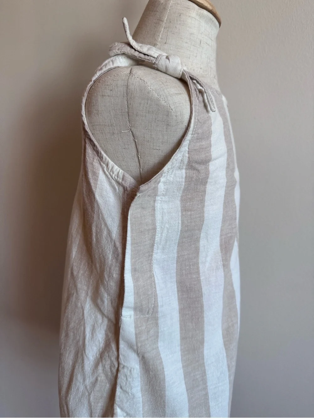 Beige and White Striped Kids One-Piece Romper